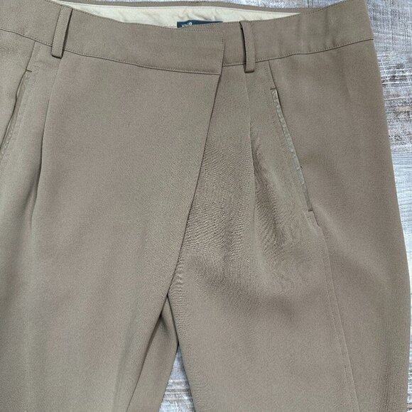 VINCE. Women's Size 6 Asymmetric Harem Trousers Leather Trim Brown Taupe - Picture 7 of 16